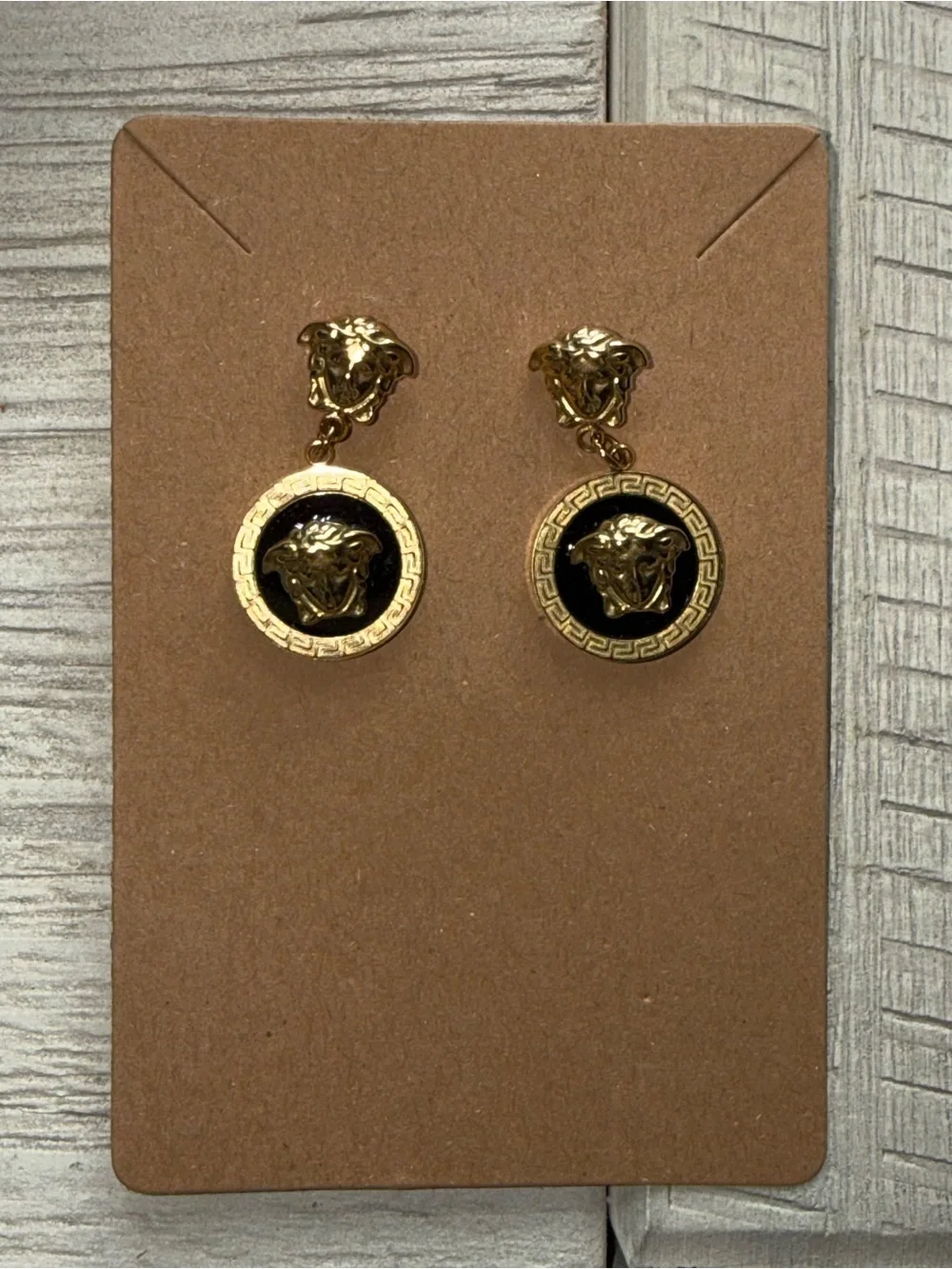 Gold and Black Medusa Drop Earrings